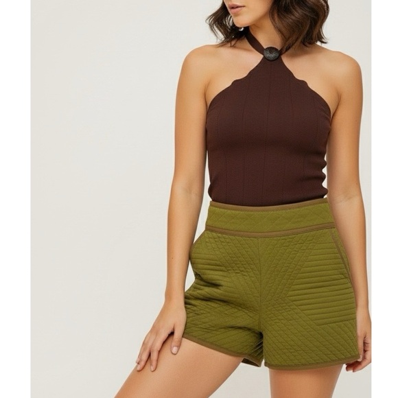 Sezane Pants - SÉZANE Selin Quilted Shorts, Olive Green, FR36/US4